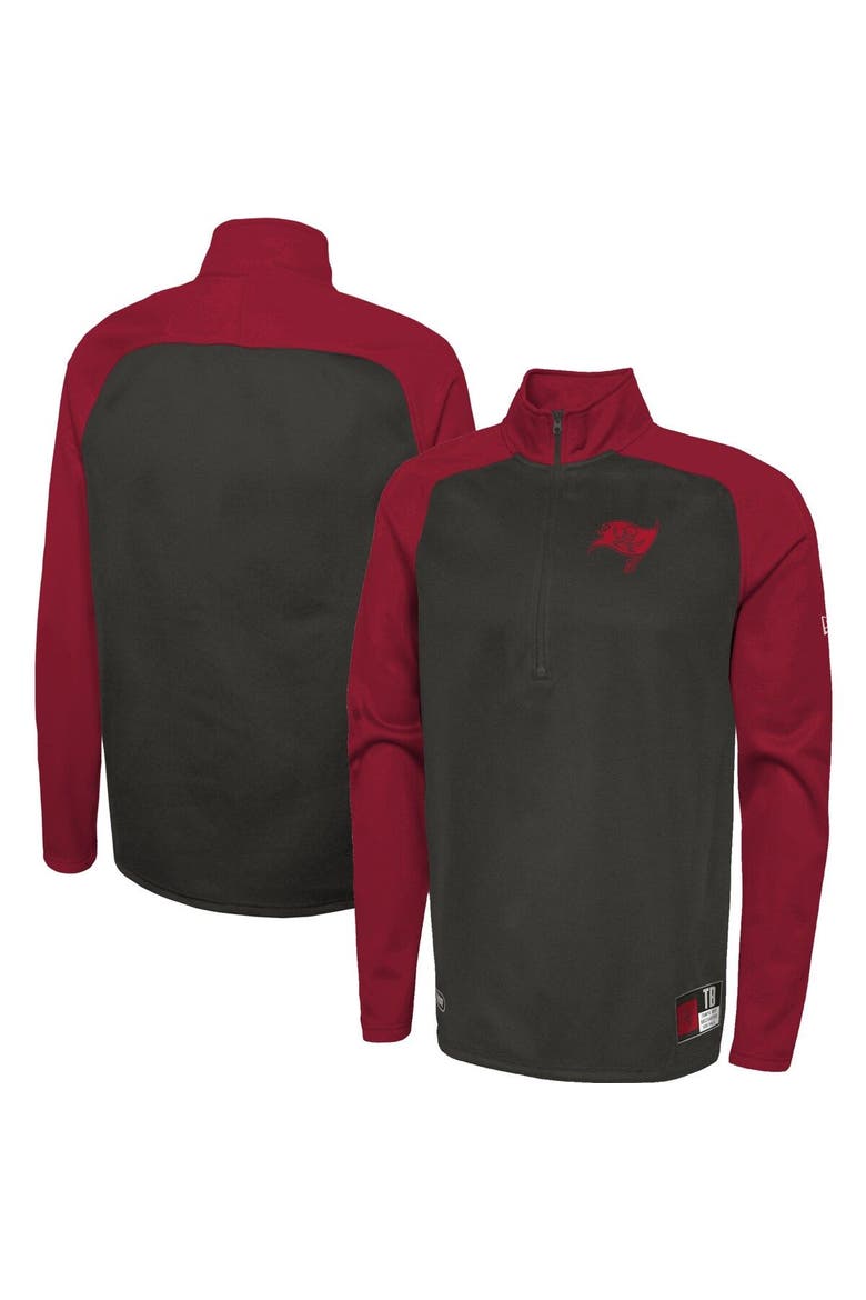 Men's New Era Black Tampa Bay Buccaneers Combine Authentic O-Line Raglan Half-Zip Jacket, Main, color, Black
