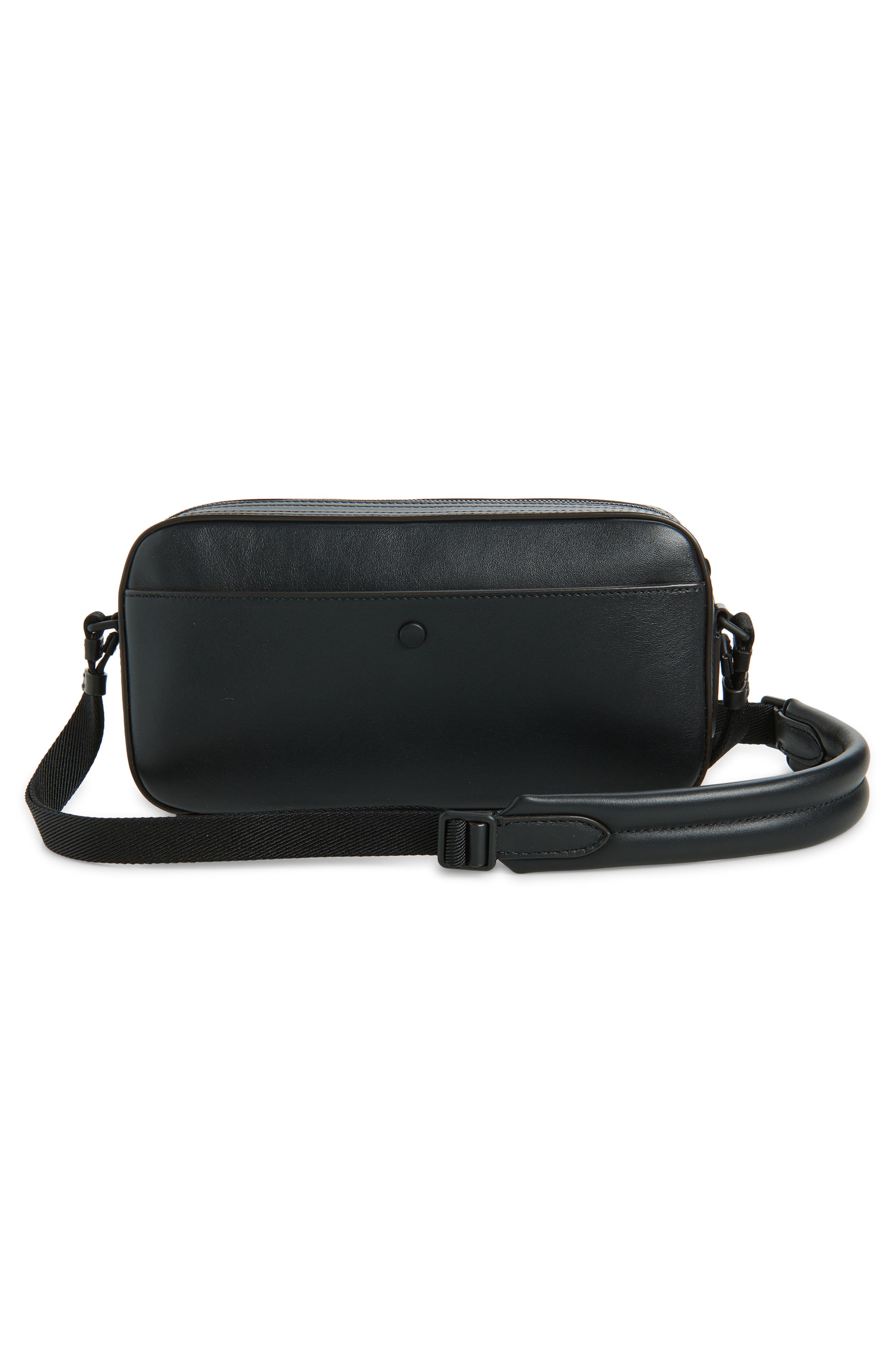 Moncler Carlo Leather Crossbody Bag, Alternate, color, Black