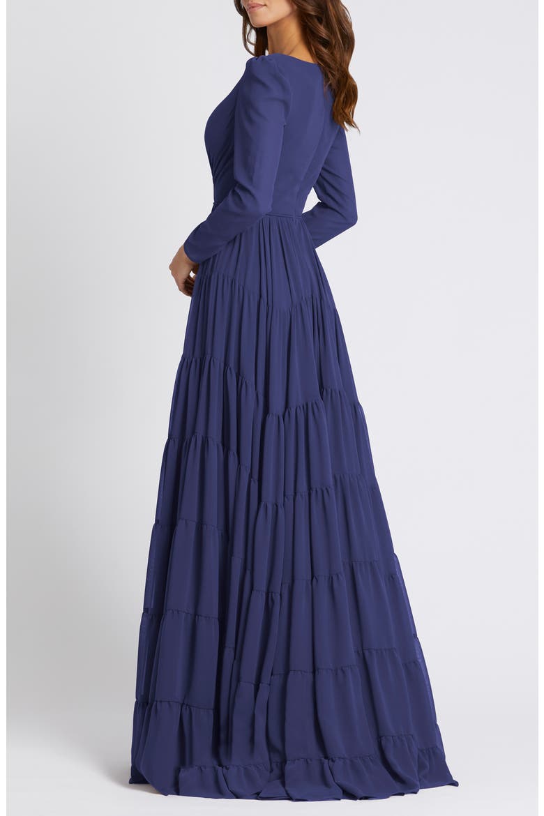 Long Sleeve Chiffon A-Line Gown, Alternate, color, MIDNIGHT