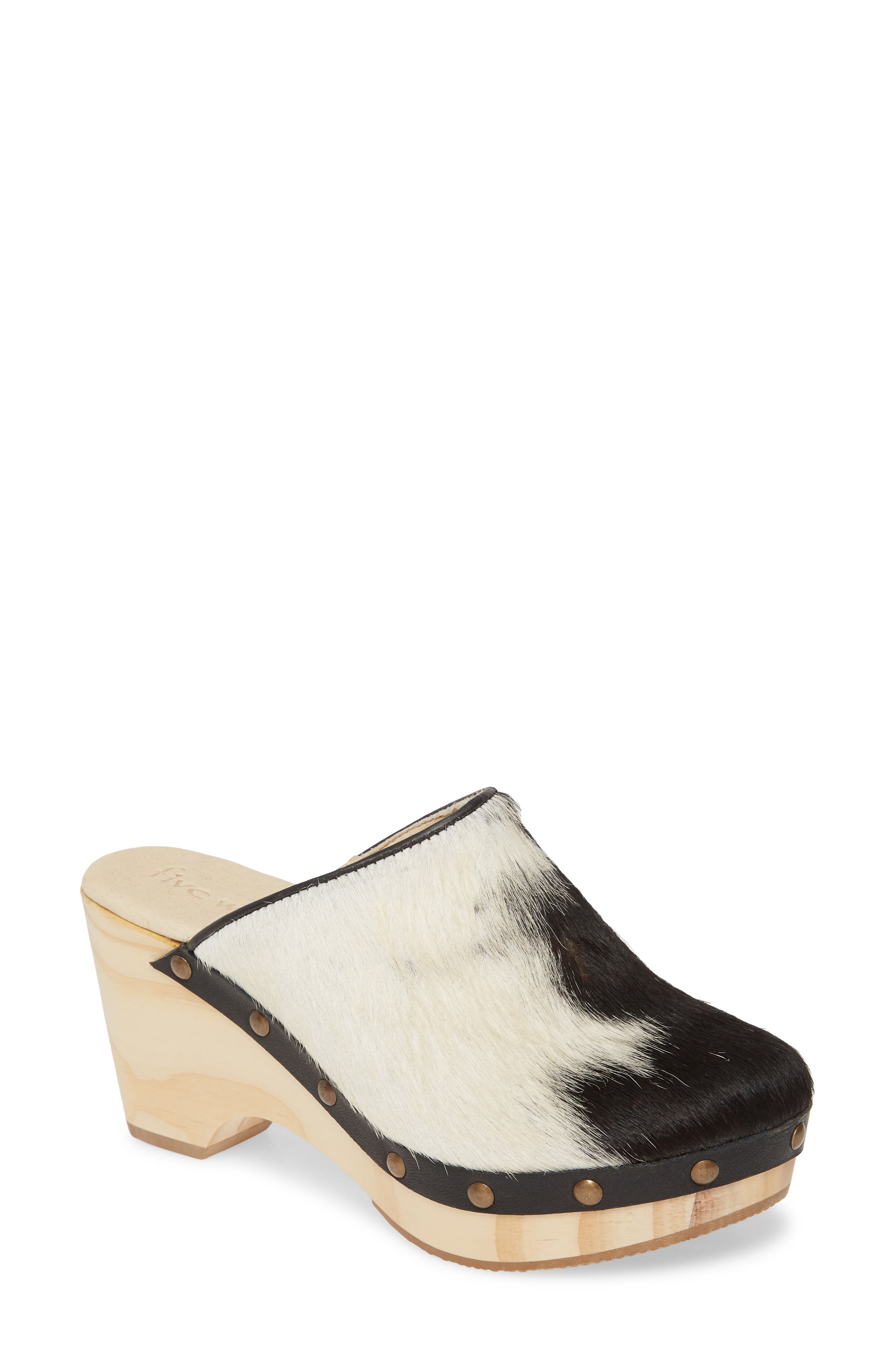 Zorba Clog, Main, color, BLACK/ WHITE COW CALF HAIR