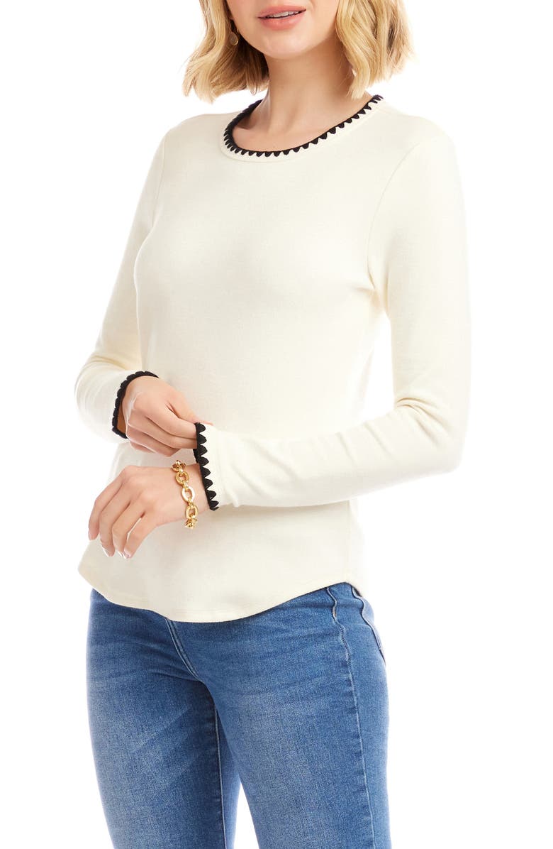 Karen Kane Edge Stitch Crewneck Top, Alternate, color, Cream/ Black