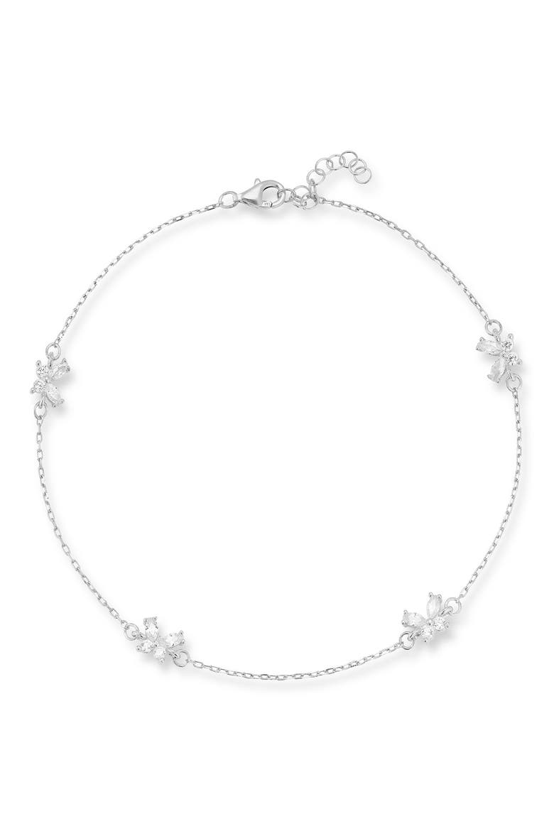 Butterfly Cubic Zirconia Anklet, Main, color, SILVER