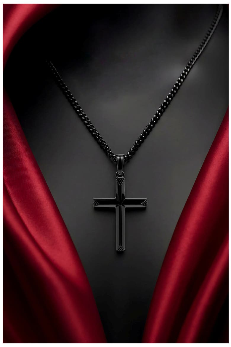 Cross Pendant Necklace, Alternate, color, BLACK