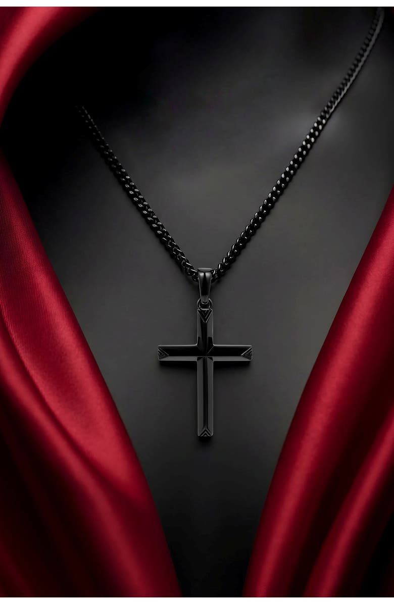 Vincero Cross Pendant Necklace, Alternate, color, Black