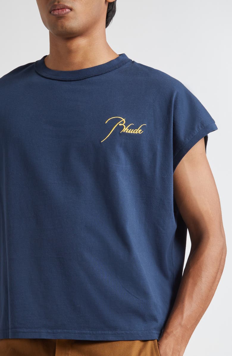 Rhude Classique Cutoff Graphic T-Shirt, Alternate, color, Navy/ Yellow 0043