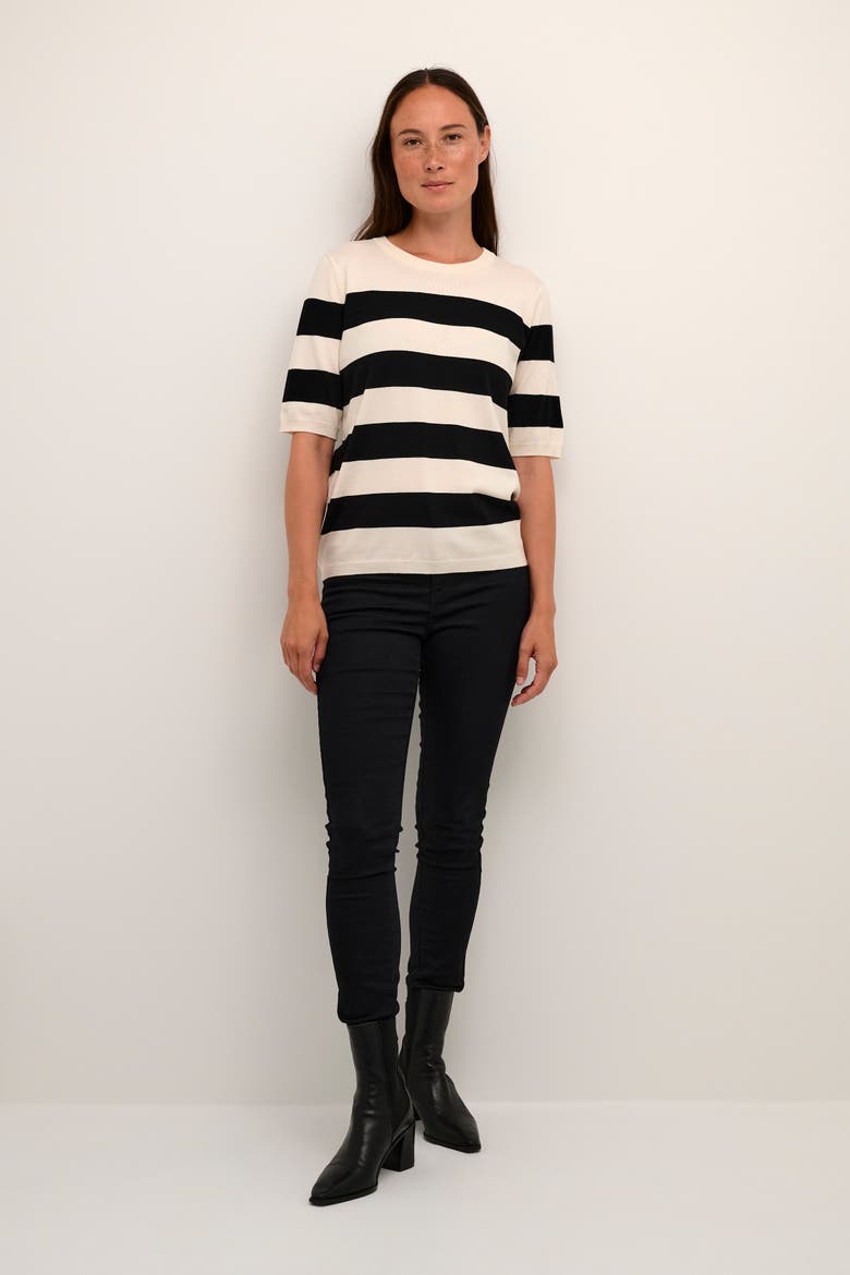 KaLizza Short Sleeve Crew Neck Jumper, Alternate, color, Black/Turtledove Bold Stripe
