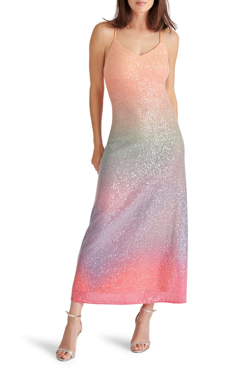 Steve Madden Catania Sequin Rainbow Ombré Maxi Slipdress, Main, color, 