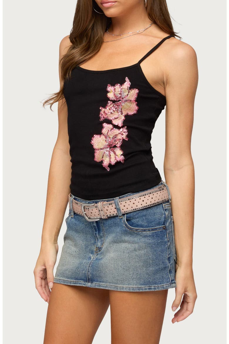 Sylvanna Sequin Floral Camisole, Alternate, color, BLACK