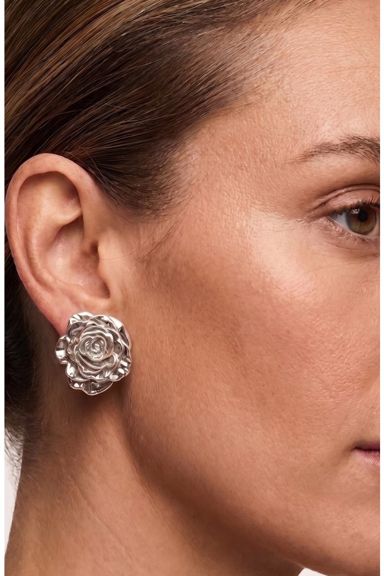 Rose Statement Stud Earrings, Alternate, color, SILVER