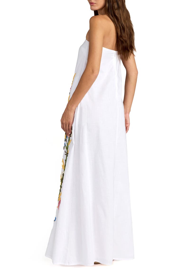 Strapless Floral Embroidered Linen Gown, Alternate, color, White Multi