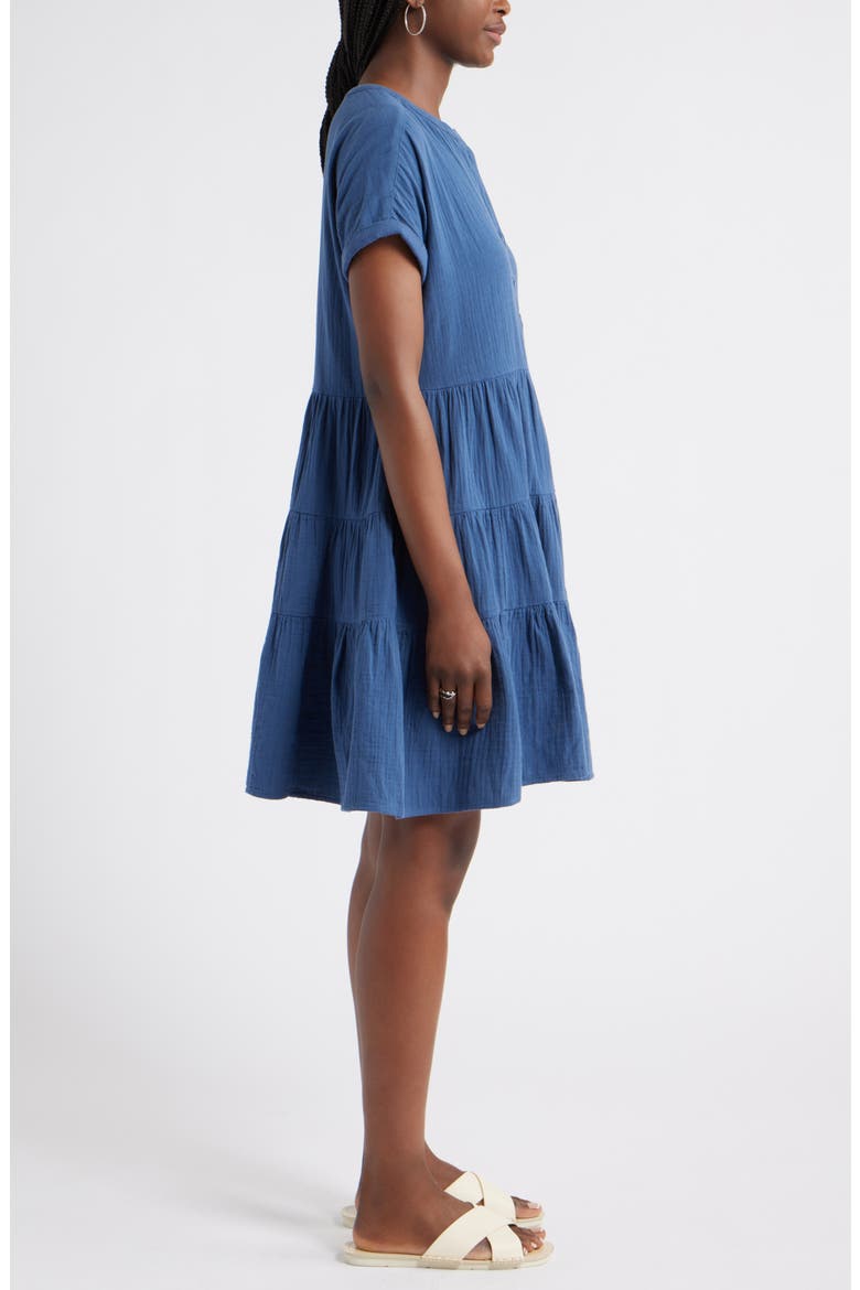 Cotton Gauze Tiered Popover Dress, Alternate, color, NAVY DENIM