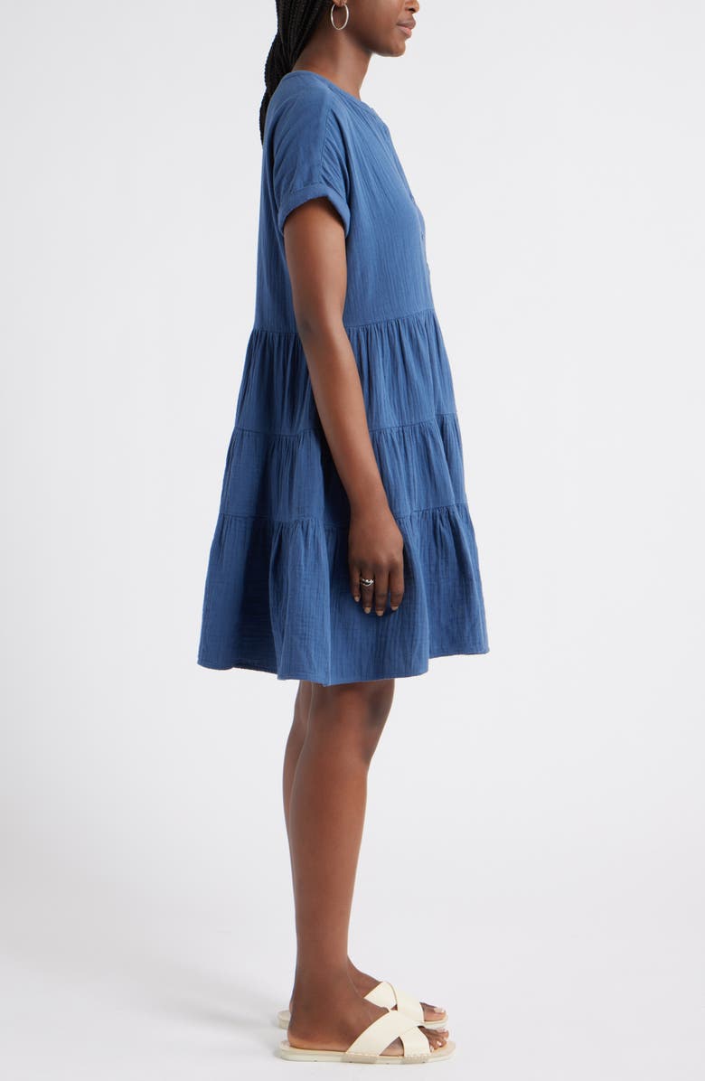 Caslon<sup>®</sup> Cotton Gauze Tiered Popover Dress, Alternate, color, Navy Denim