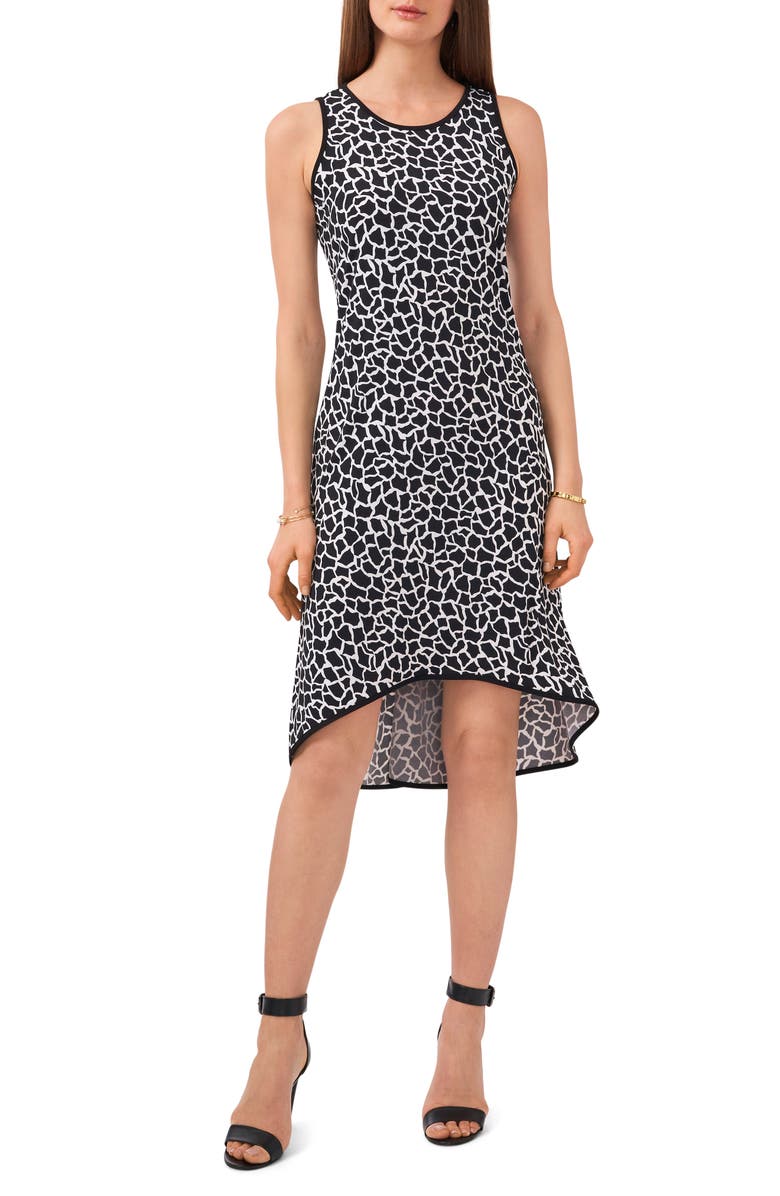 Chaus Print High/Low Matte Jersey Dress, Main, color, White / Black
