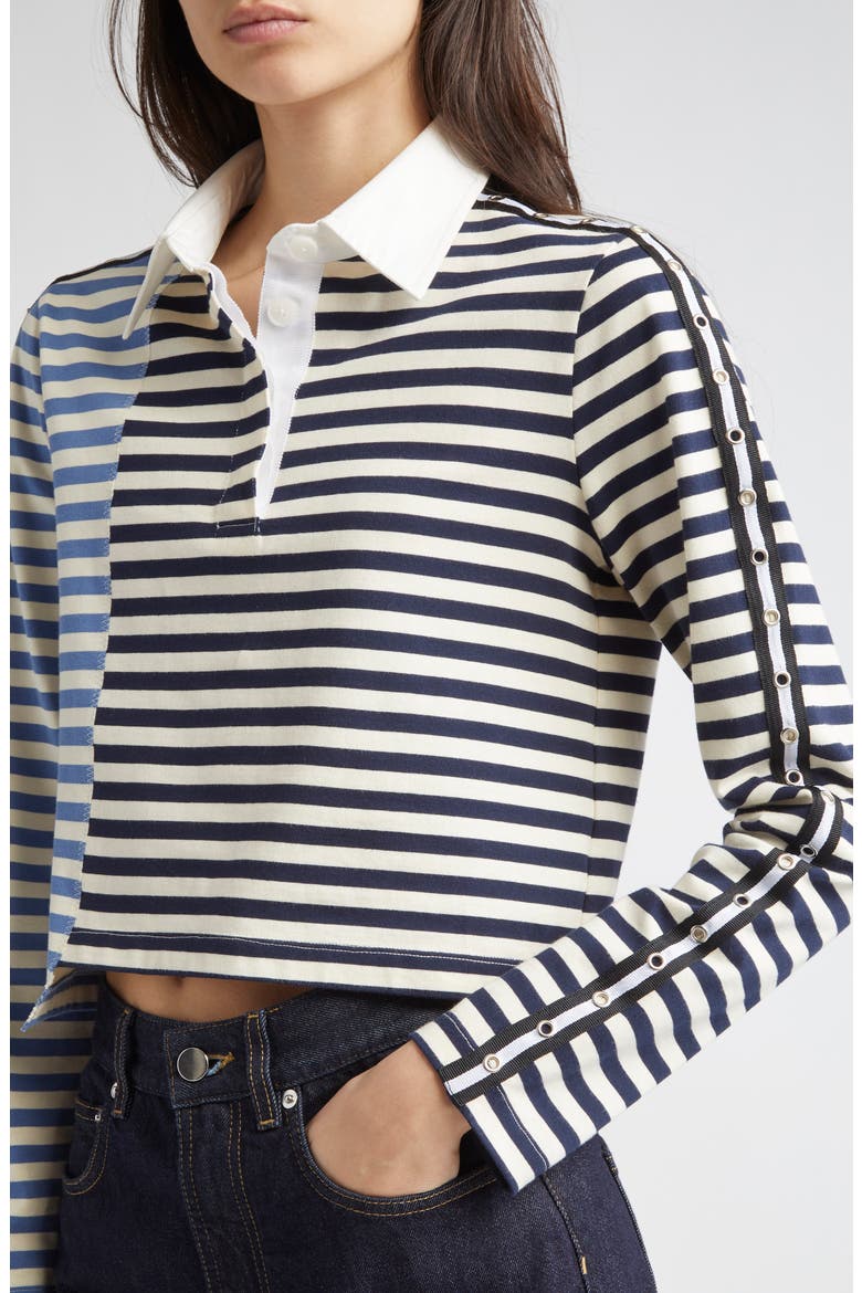 Stripe Long Sleeve Cotton Polo Shirt, Alternate, color, MIDNIGHT MULTI