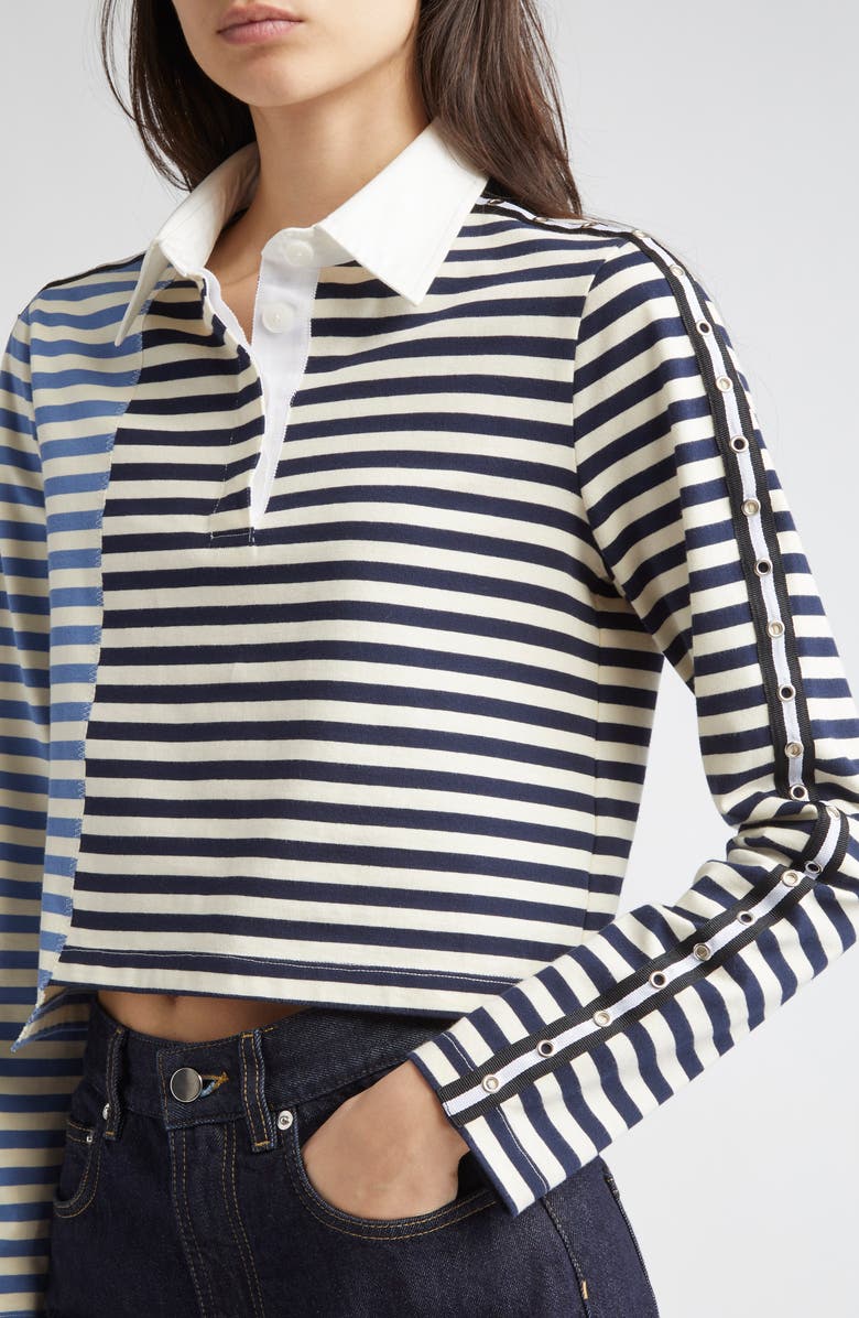 3.1 Phillip Lim Stripe Long Sleeve Cotton Polo Shirt, Alternate, color, Midnight Multi