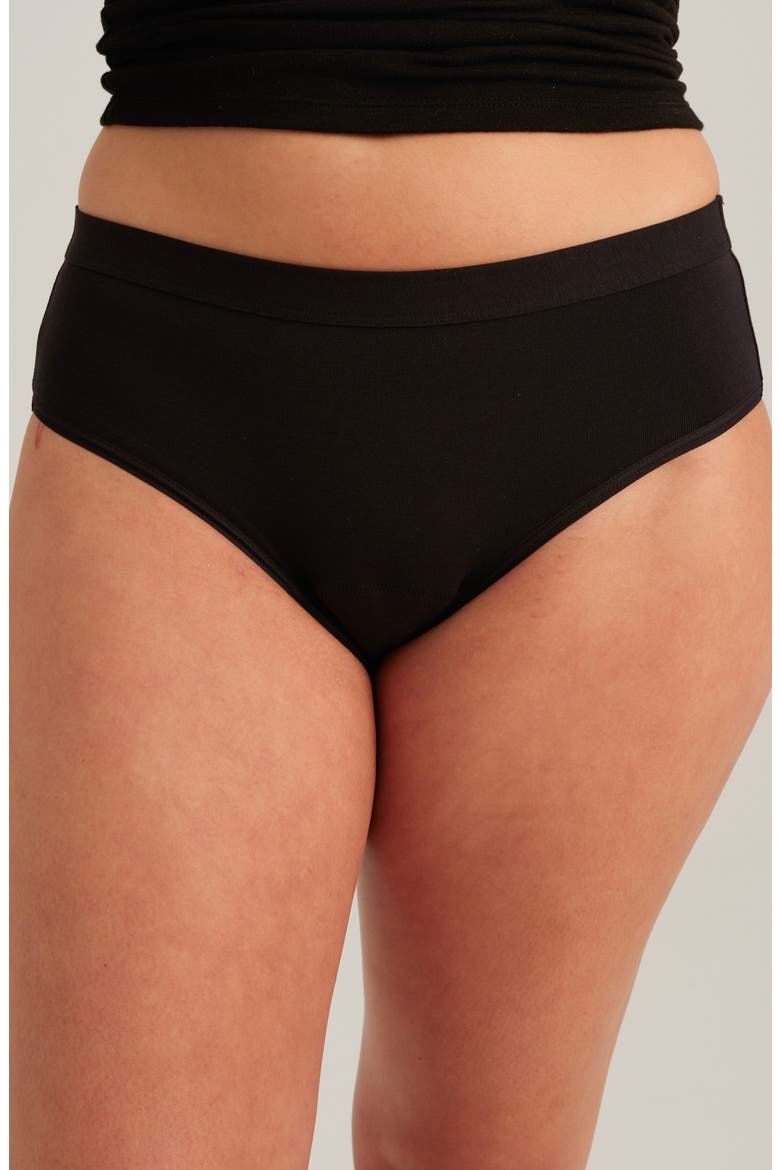 Leakproof Light Absorbency Stretch Cotton Briefs, Main, color, BLACK