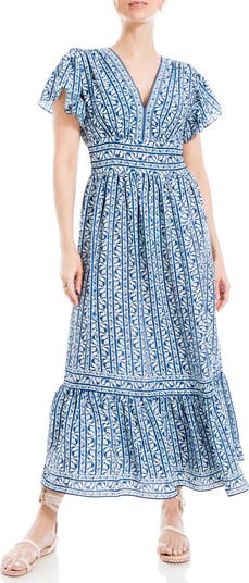 Flutter Sleeve Floral Tiered Maxi Dress