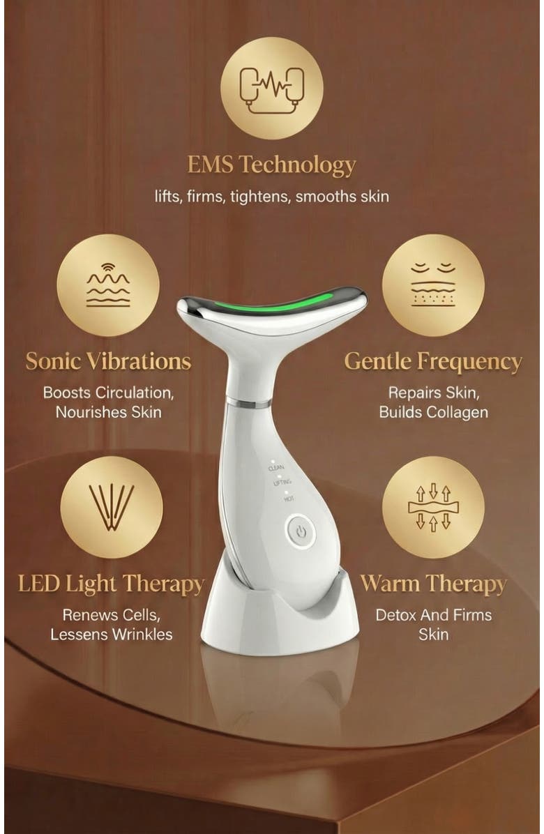Lovery Light-Based Multifunctional Face & Neck Beauty Massager Wand with EMS Technology, Alternate, color, White, Multi