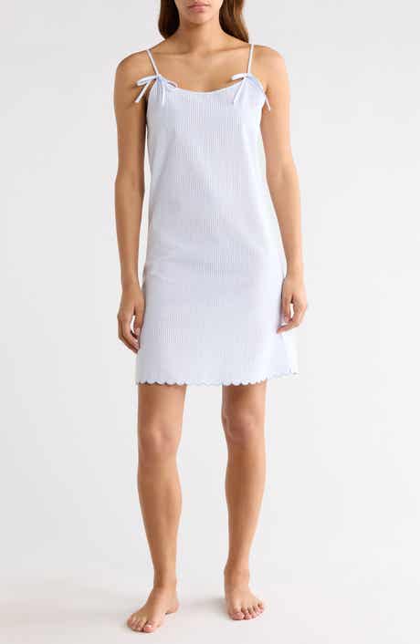 Stripe Scallop Edge Cotton Chemise