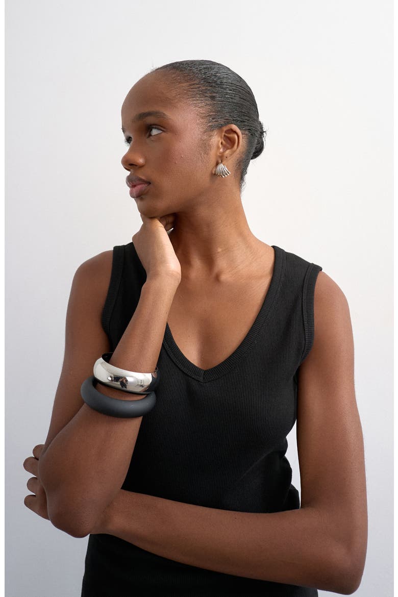V-Neck Stretch Cotton Rib Tank, Alternate, color, BLACK
