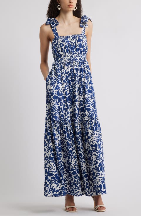 Tie Strap Floral Print Maxi Dress