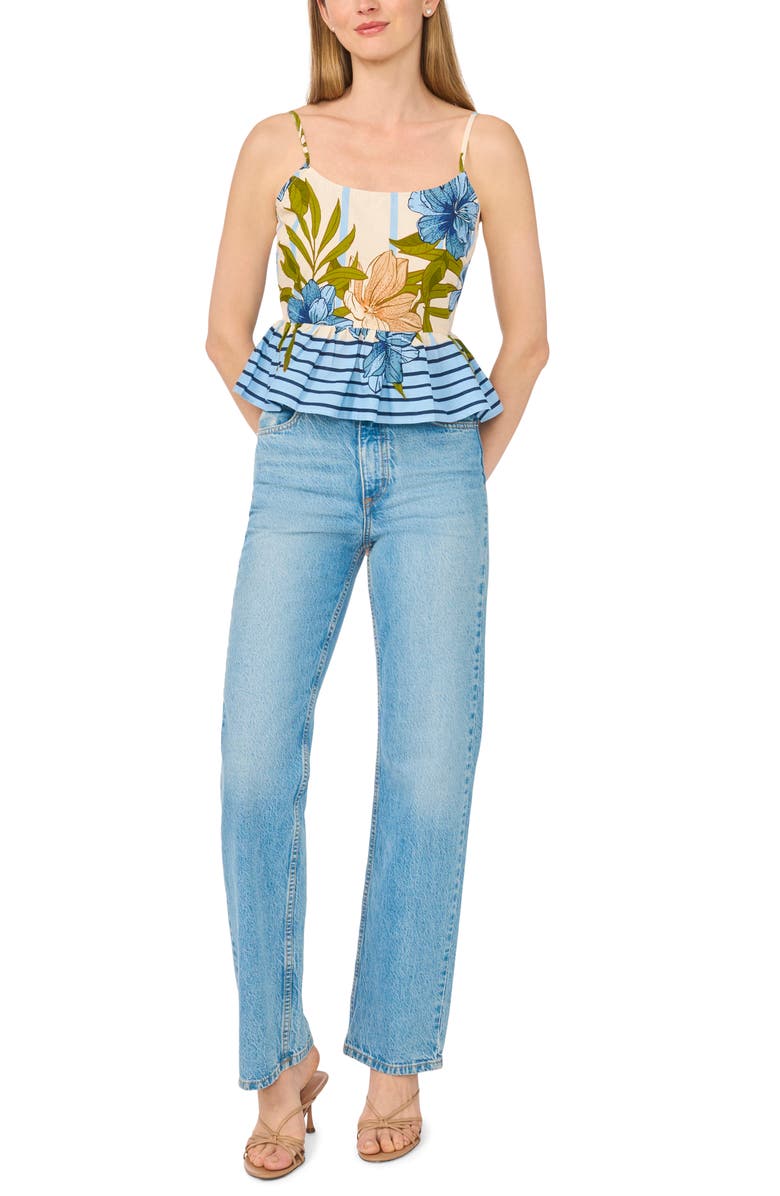 Halogen<sup>®</sup> Peplum Border Tank, Alternate, color, Eggnog