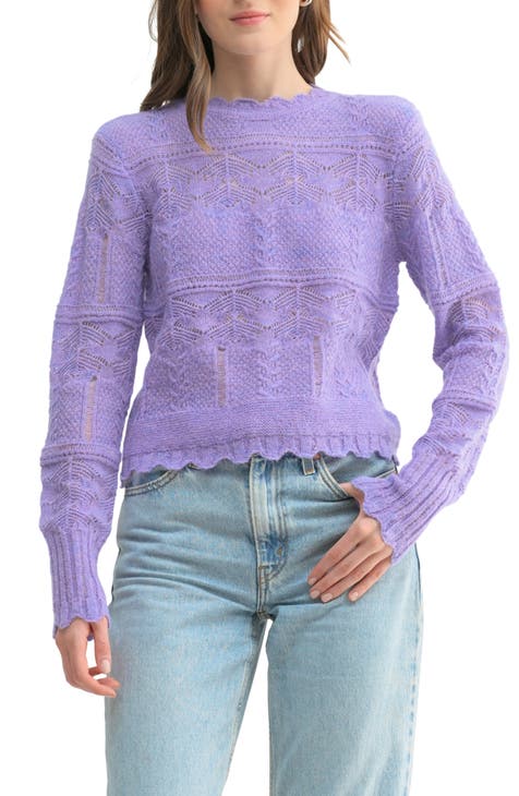 Lush Womens Oversized online Knit Pullover Cropped Sweater Sz S Purple Sharkbite Hem