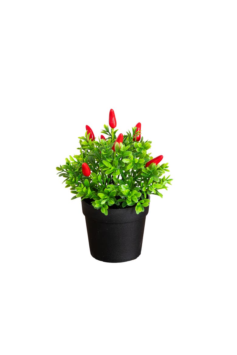 8-in Artificial Red Pepper Plant - Set of 2, Main, color, Green