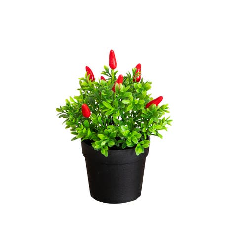 8-in Artificial Red Pepper Plant - Set of 2