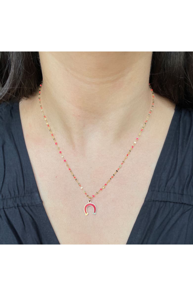 The Lovery Fine Jewelry Coral Horseshoe Charm, Alternate, color, Coral