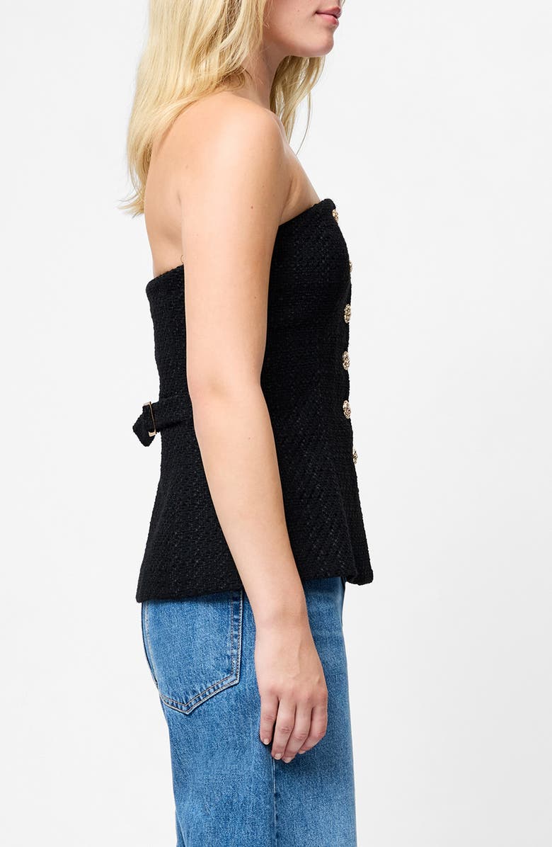French Connection Structured Tweed Strapless Button Top, Alternate, color, Black
