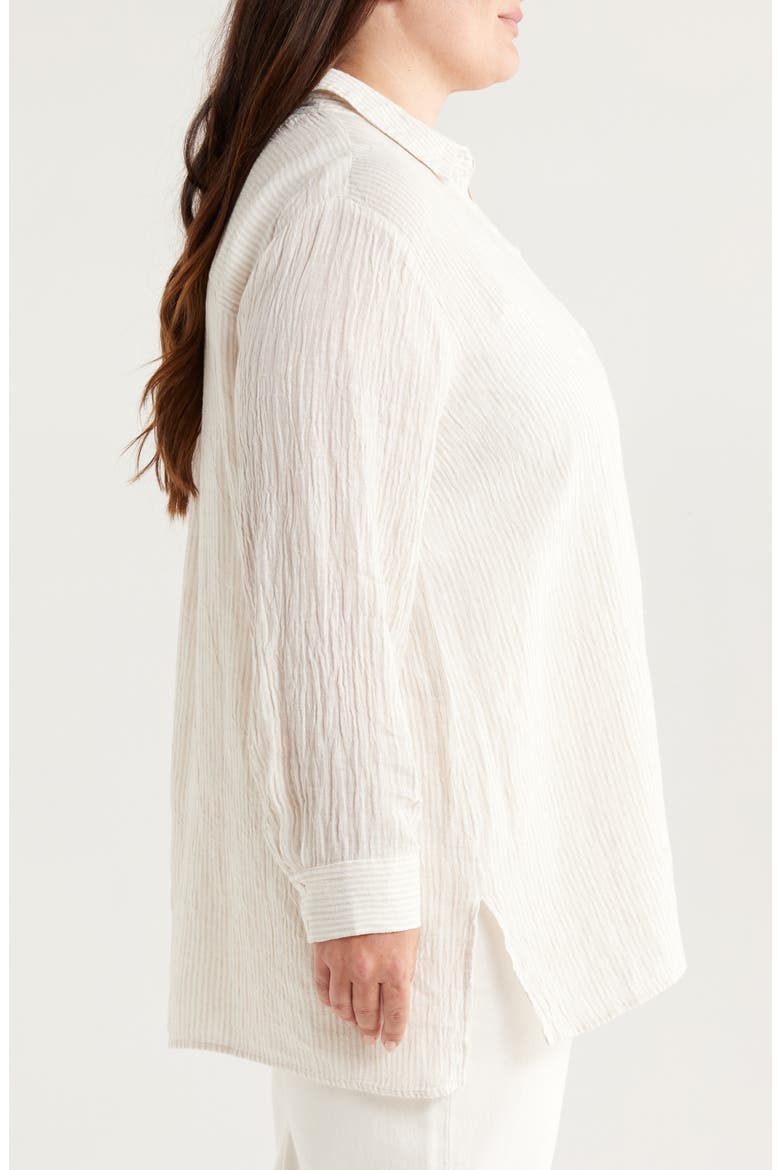 Crinkled Stripe Organic Linen Button-Up Shirt, Alternate, color, CHALK