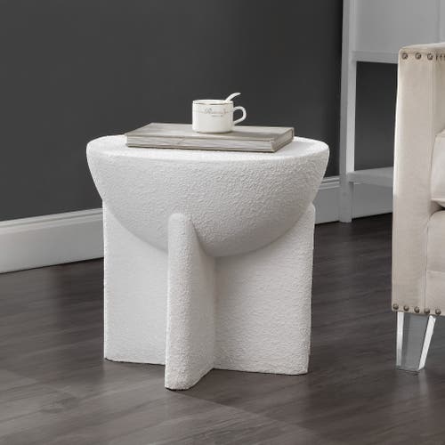 Jonathan Y Brady 16.25" Minimalist Modern Drum Indoor/outdoor Accent Table In White Frosted