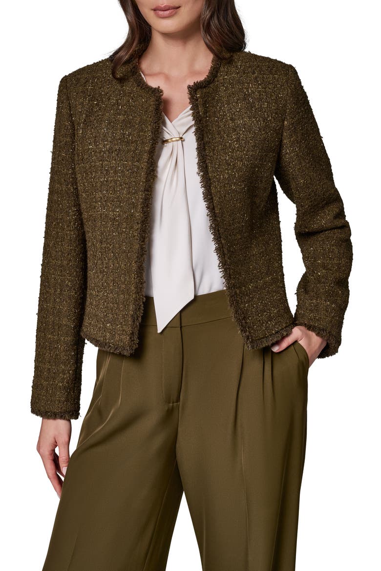 Fringe Open Front Jacket, Main, color, OLIVE BRNC