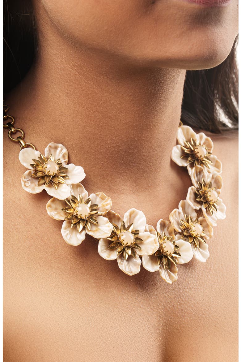 Yuka Flower Statement Necklace, Alternate, color, GOLD