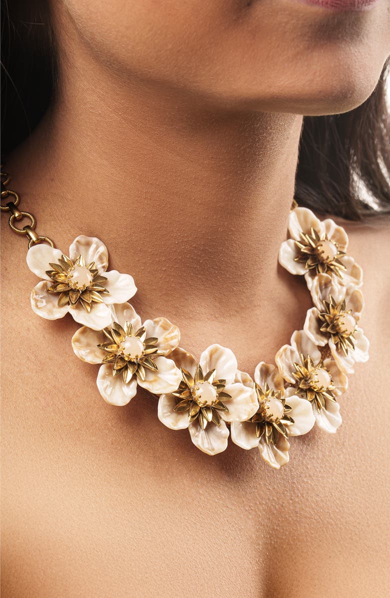Deepa Gurnani Yuka Flower Statement Necklace, Alternate, color, Gold