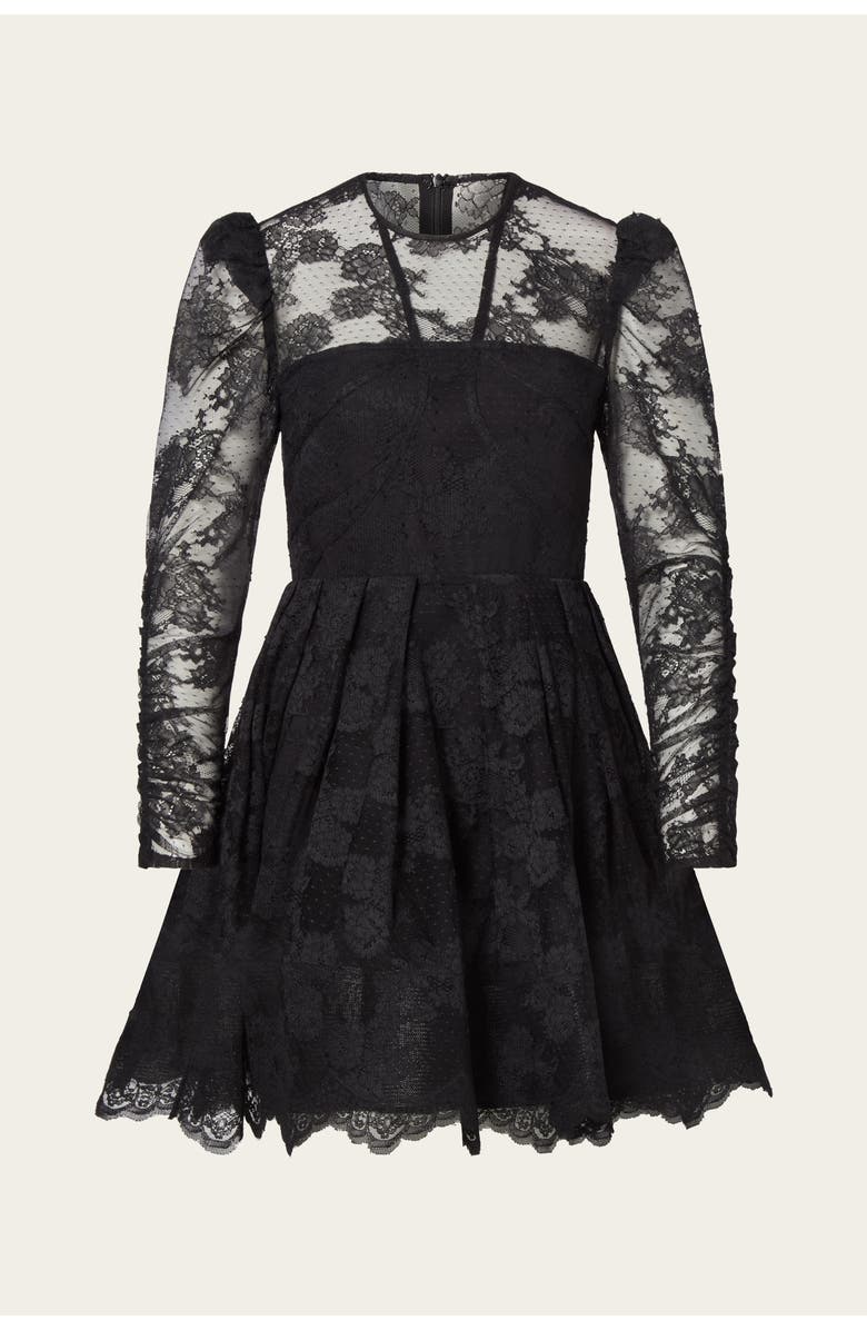 Malina Leoni Lace Long Sleeve Mini Dress, Alternate, color, Black