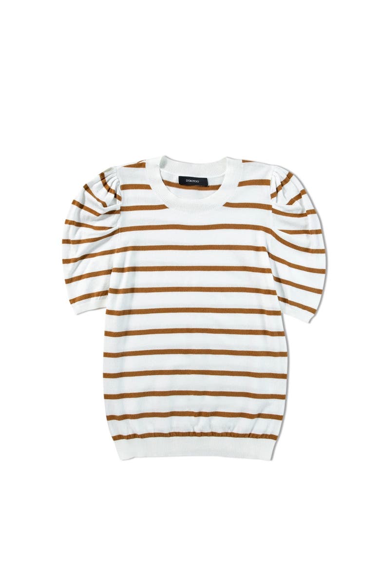 Striped Puff Sleeve Knit Top, Alternate, color, Brown