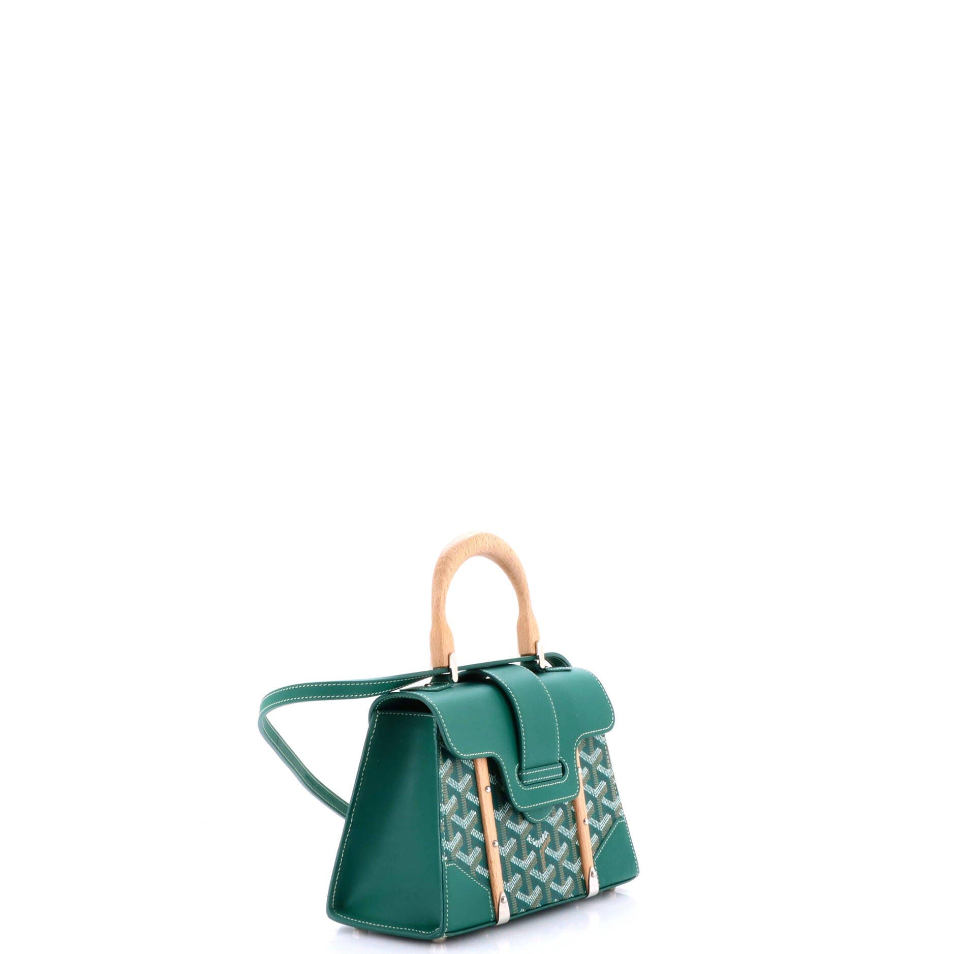 Structured Saigon Top Handle Bag Coated Canvas with Leather Mini, Alternate, color, Green