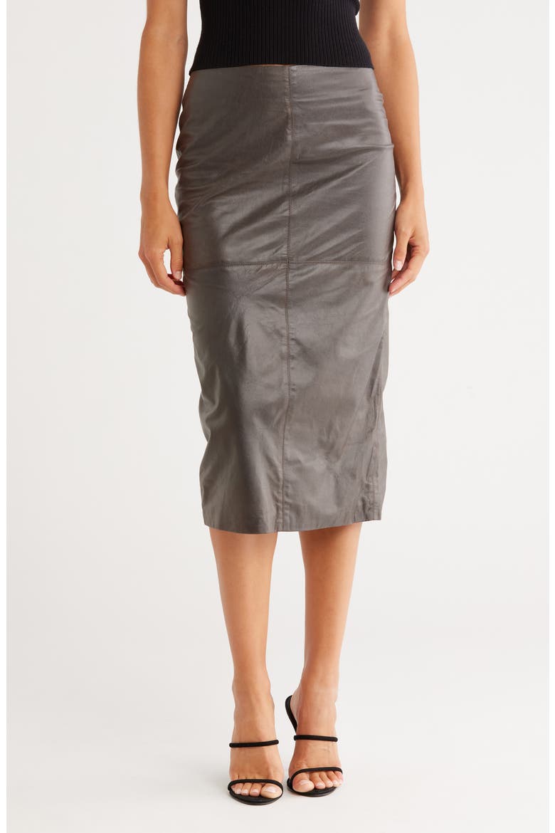 Lola Leather Pencil Skirt, Main, color, FUDGE