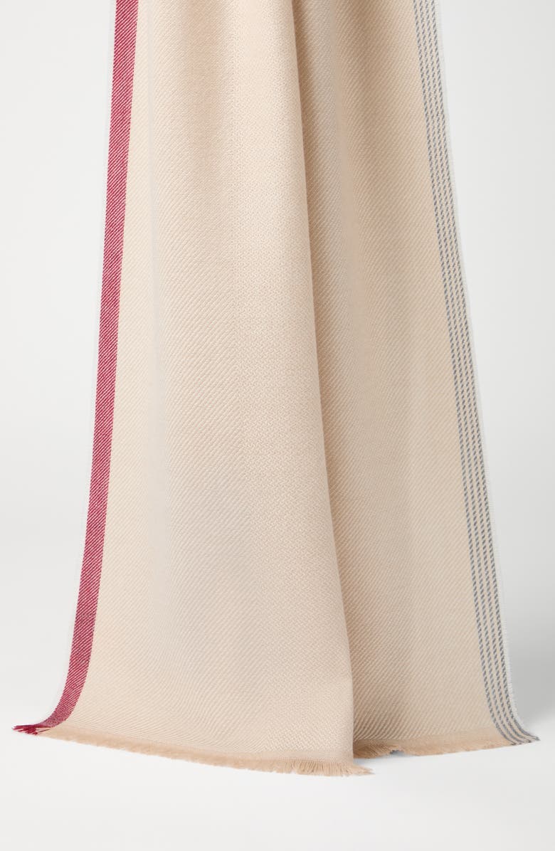 Brunello Cucinelli Wool and cashmere diagonal scarf with striped edge, Alternate, color,