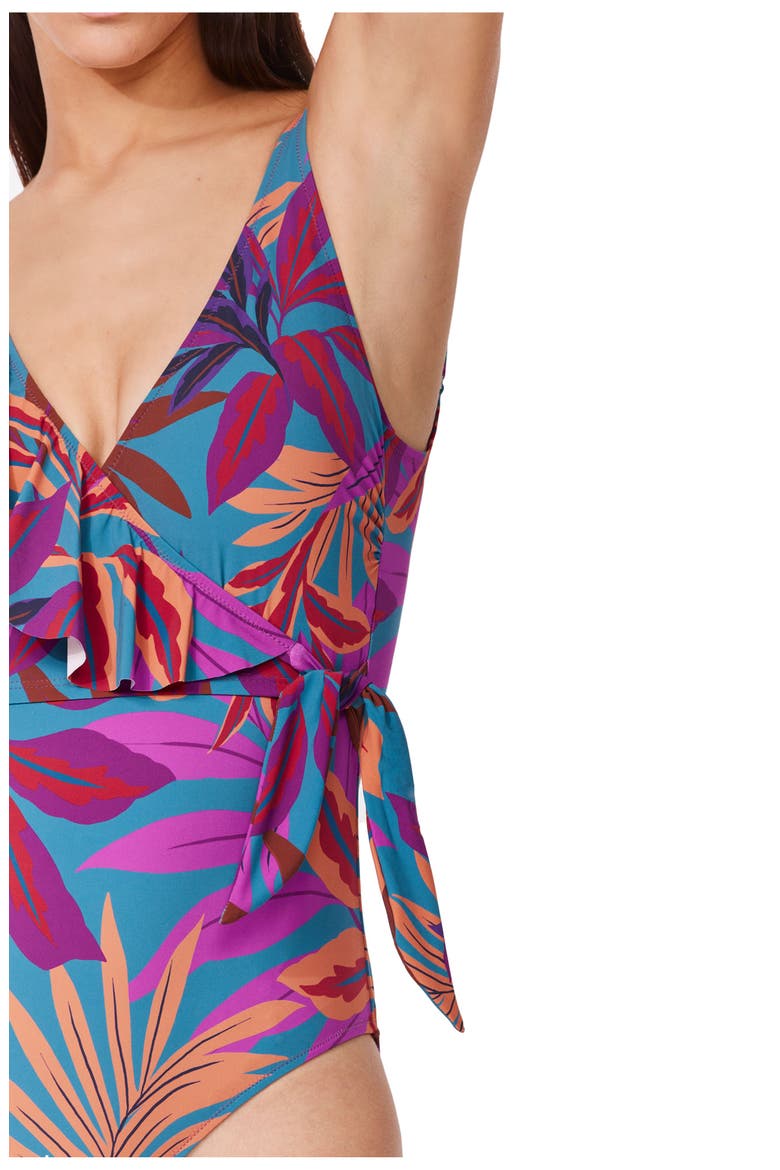 Plantopia V-Neck Surplice Ruffle One Piece, Alternate, color, Multi-Teal