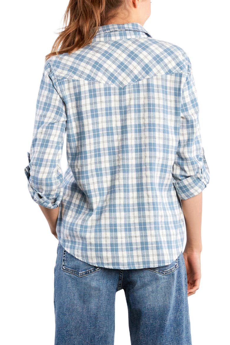 Over the Moon Oversize Cotton Flannel Button-Up Shirt, Alternate, color, BLUE COMBO PLAID