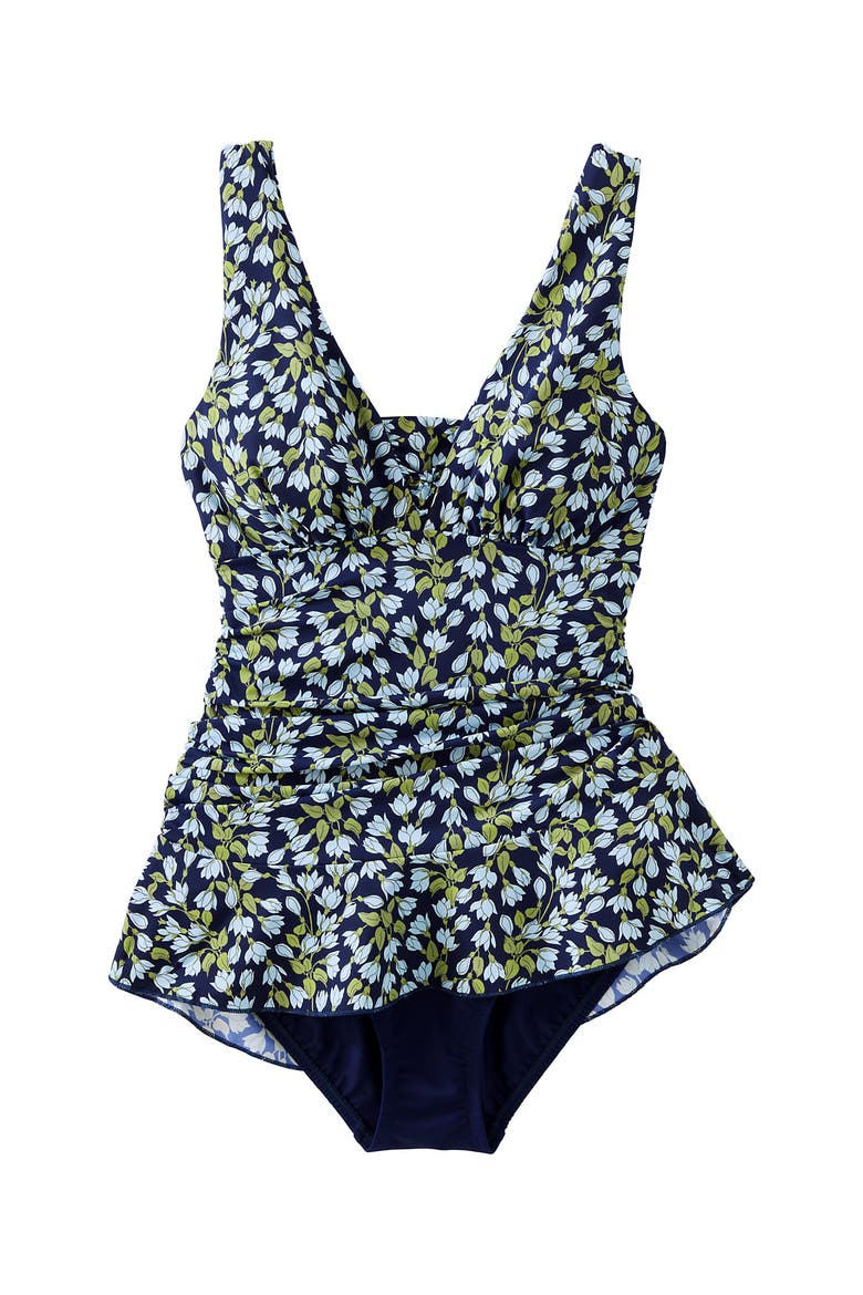 SlenderSuit Grecian Mini Swim Dress, Alternate, color, Navy Mini Bloom Floral