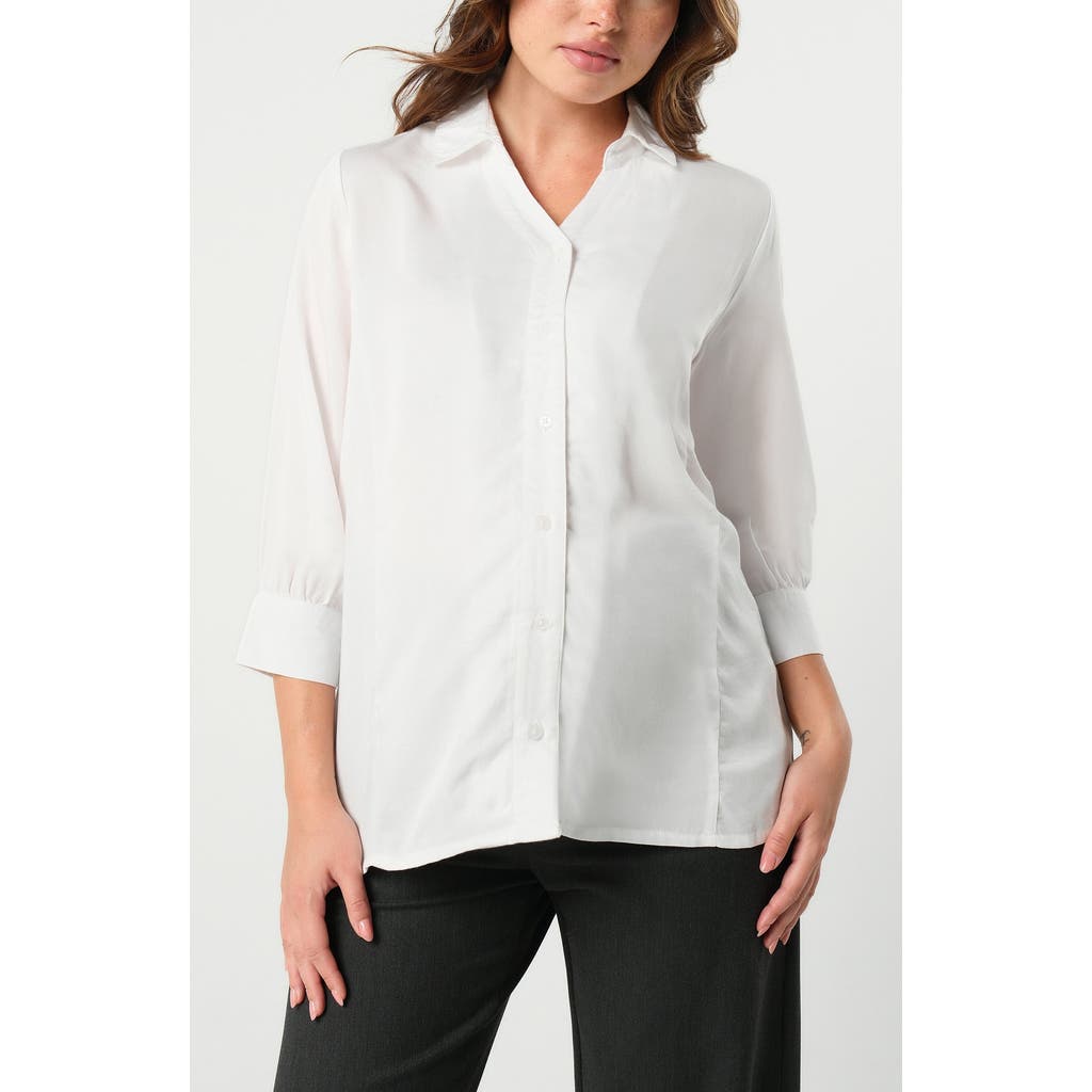 Marion Three-quarter Sleeve Twill Maternity Button-up Top