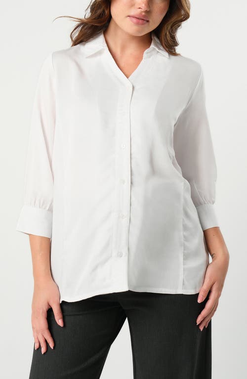 Marion Three-quarter Sleeve Twill Maternity Button-up Top