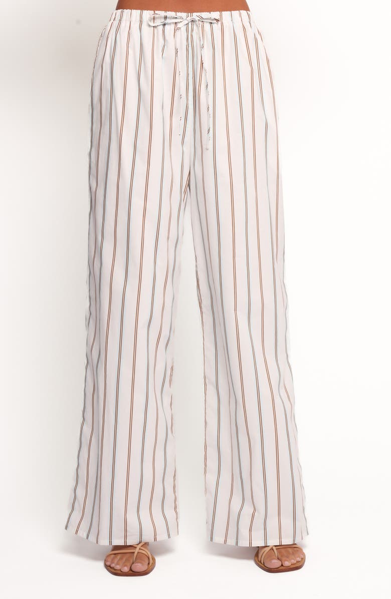 Petal & Pup Ember Stripe Drawstring Cotton Pants, Main, color, White/ Blue Brown Stripe