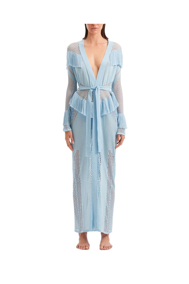 Itzel Knitted Mesh Long-Sleeve Kaftan, Main, color, Blue