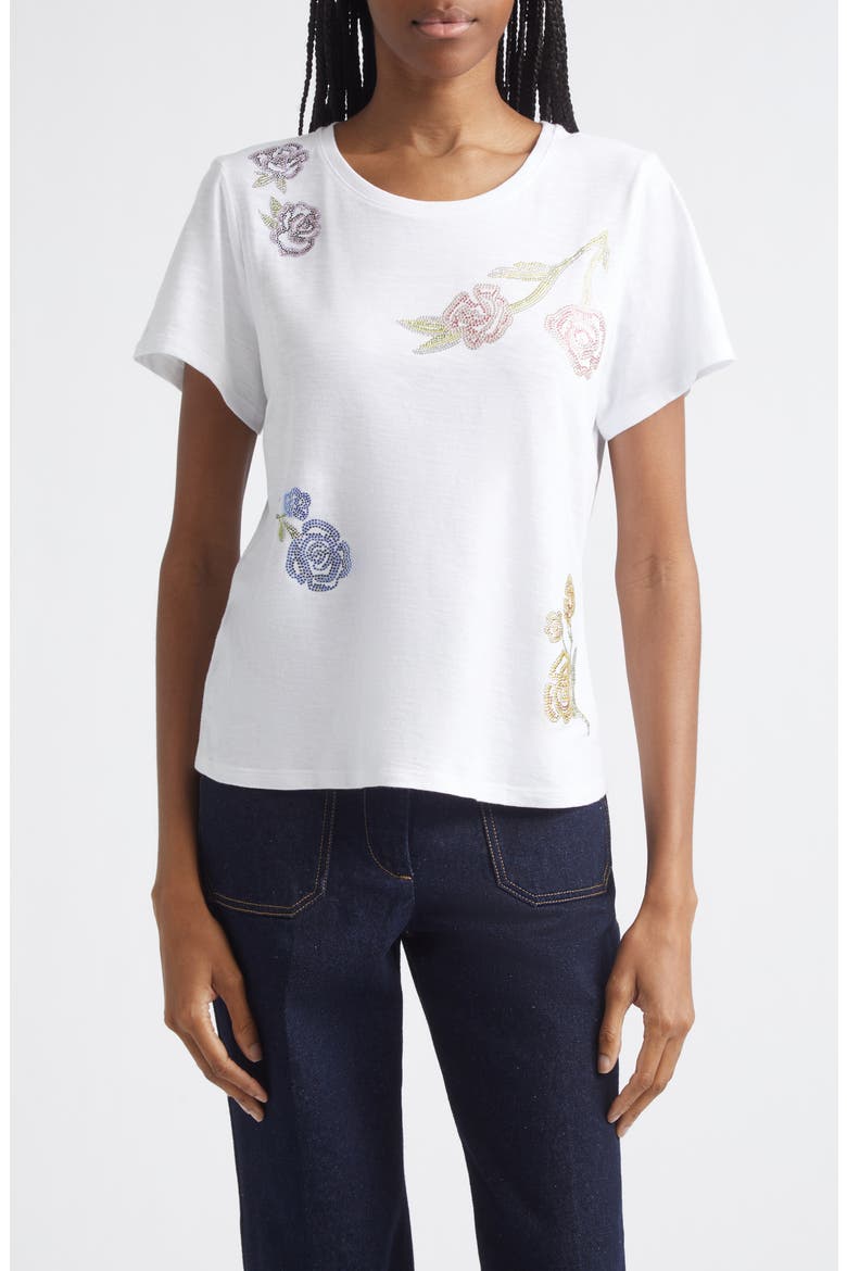 Floral Embellished T-Shirt, Main, color, WHITE
