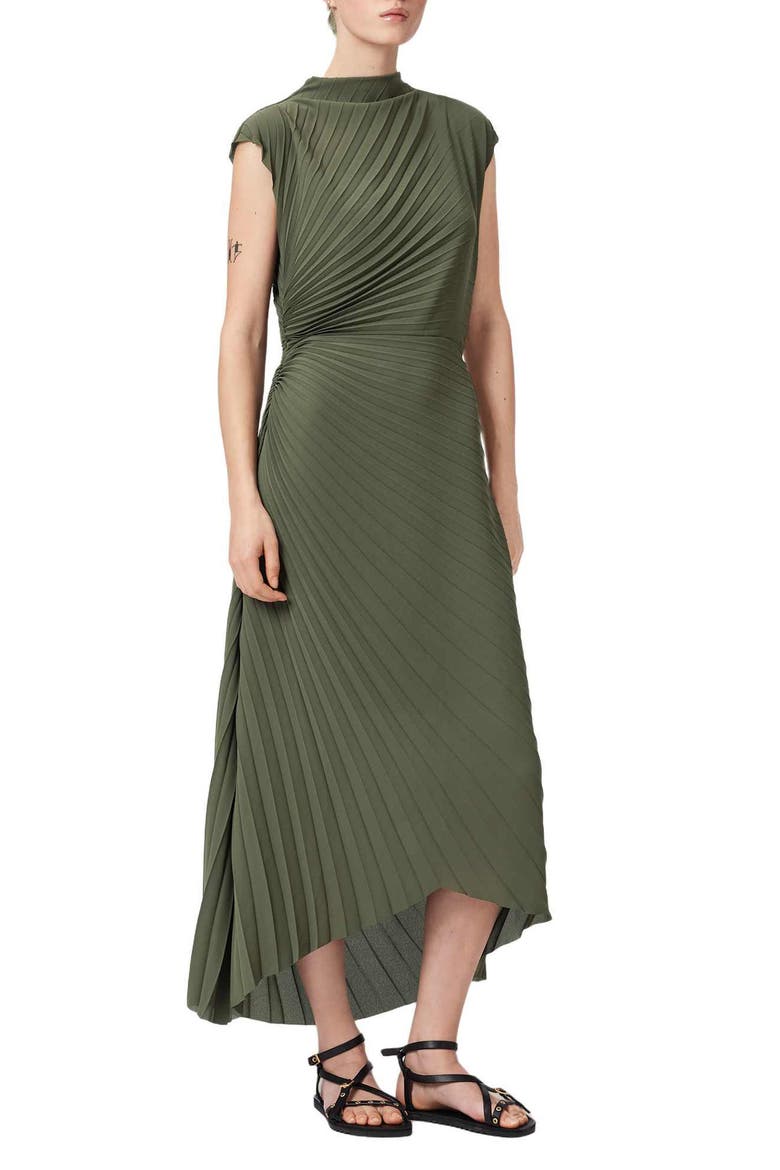 Rayanna Sunray Pleated Dress, Alternate, color, FOREST GREEN